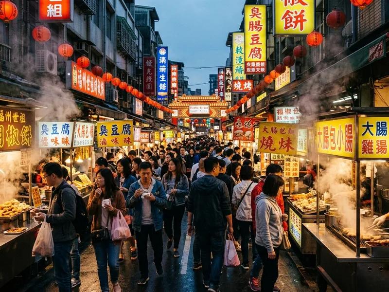 覓圖中文 AI 生圖範例:霓虹燈下的台灣夜市